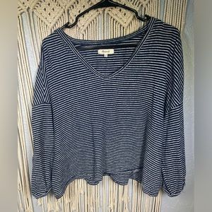 Madewell XL navy + white horizontal stripe crop